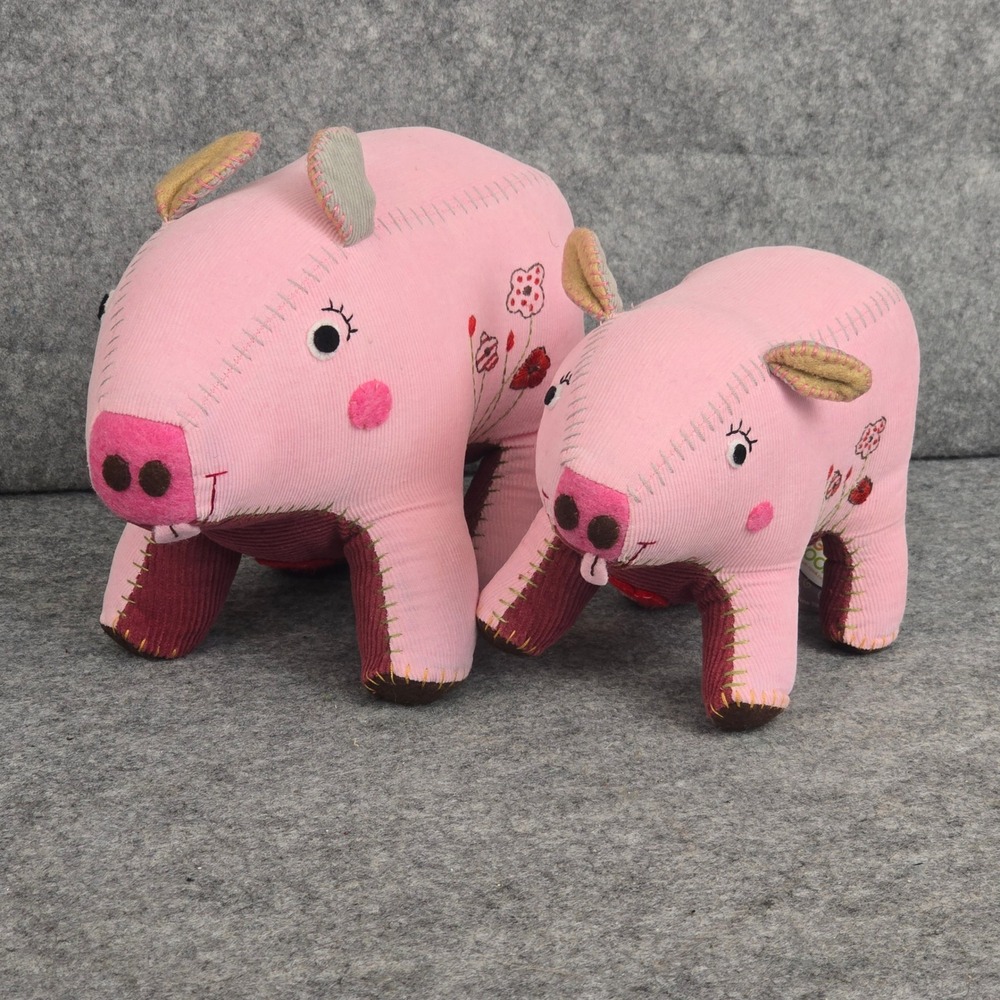 Nook Nook Pig Corduroy Decor Small Pink Rustic Floral Embroidered Set NOS